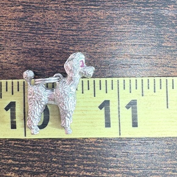 VTG Sterling Silver 925 Poodle Red Eyes Dog Textured Pendant Size 0.75" Length - Picture 8 of 9
